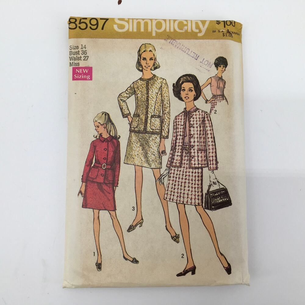 Simplicity Sewing Pattern 8597 Vintage MCM Jacket Skirt Blouse 14 Bust 36 UNCUT